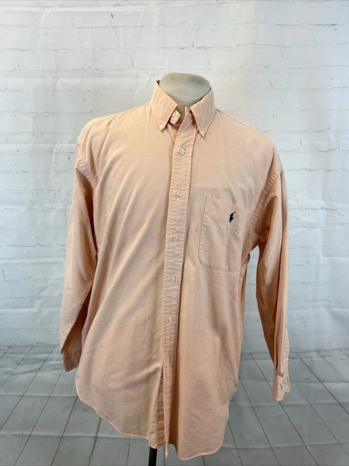 CAMISA GRANDE Ralph Lauren Para Hombre Naranja Melocotón Algodón Oxford Camisa de Vestir TALLA M $128 Foto 1 de 4