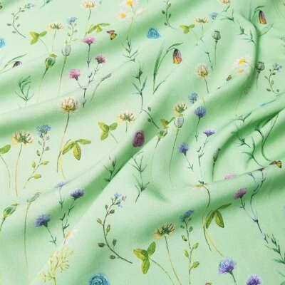 1yard X1.4meter Green Floral Viscose Fabric Soft Dress Gown Robe Material Poplin - Image 1 of 4