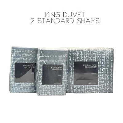 Hudson Park Faded Geo KING Duvet Cover + 2 STANDARD Shams Set SLATE - Image 1 of 4
