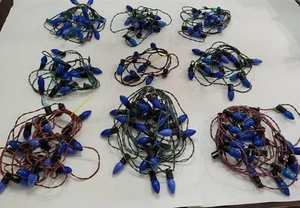 10 Sets Vintage C-9 1/4 Christmas Light bulb Strands Mix Lot Blue TESTED 172 - Picture 1 of 12