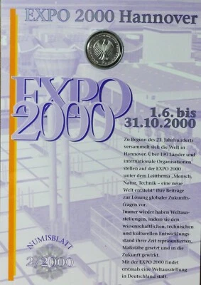 Numisblatt 10,- DM 2000 A Silber-925‰ EXPO IN HANNOVER st/unc Neuwertig - Bild 1 von 4