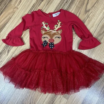 Counting Daisies Girls Dress Size 2T Christmas Reindeer Dress Reindeer Design ￼ - Image 1 of 4