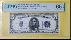 1934, $5, Silver certificate, PMG 65, Fr#1654Wi1 ,1934D - Picture 1 of 3