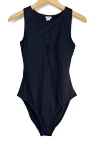 Andie Damen The Malibu Einteiler Druckknopf gerippt LANGER TORSO Badeanzug schwarz Gr. MT - Bild 1 von 8