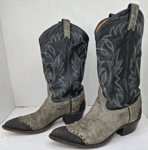 TONY LAMA Black Stingray Wingtip Western Boots RARE 70s VTG Destressed Sz 8.5D - Picture 1 of 23