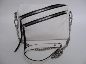 orYANY WHITE LEATHER PURSE SILVER CHAIN CROSS BODY DOUBLE ZIPPER EVENING BAG - Picture 1 of 12