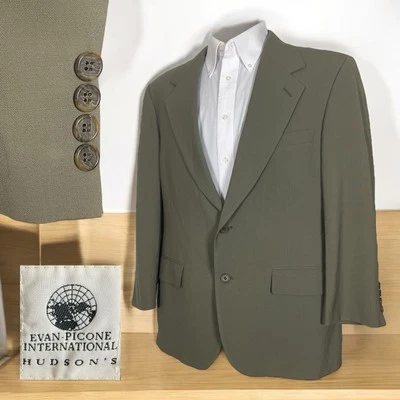 Evan Picone USA Made Blazer Jacket Mens 42S Olive Green Solid Wool Two Buttons - Image 1 of 4