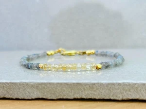 Citrine & Labradorite Gemstone Beaded Bracelets For Creativity & Confidence 6-8" - Picture 1 of 8