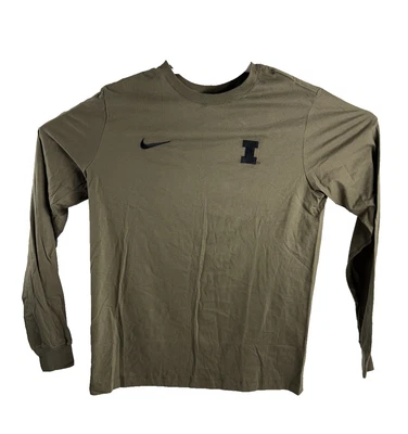 Nike University Of Illinois Long Sleeve Shirt Olive Green Men`s Size M FJ8430-22 - Image 1 of 4