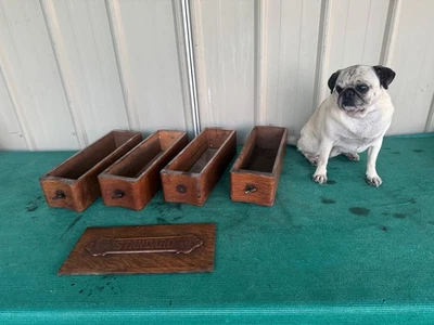 4 Antique Wooden Veneer  Standard  Treadle Sewing Machine Drawers + Wood Emblem - Image 1 of 4