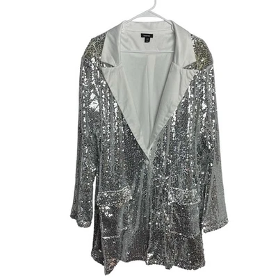 Boohoo Sequined Club Jacket Womens 18 Silver Evening Party Rockstar Concert Rave - Image 1 of 4