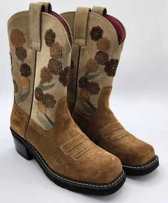 Muñeca Ariat Bebé Vaquero Puntera Cuadrada Botas Castaño Gamuza/Floral Para Mujer Talla 8 B Foto 1 de 4
