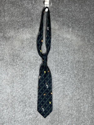 Vintage Looney Tunes Mania Neck Tie Green Blue Black Plaid Polyester Bugs Tweety - Image 1 of 4