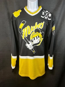 Camiseta deportiva de hockey Disney Mickey Mouse para hombre L negra amarilla #28 MCKY. poliéster - Imagen 1 de 6