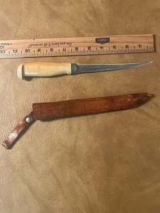 Frühes J. Marttiini Fischfiletiermesser Finnland mit Lederscheide Angeln Puuko - Bild 1 von 14