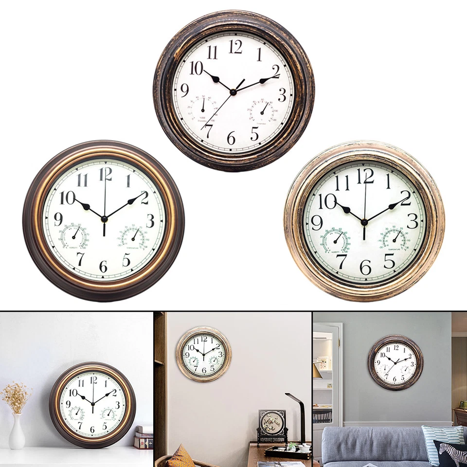 Silent 12-inch wall clock with and hygrometerd display, stapler-bolzen-ticking - Image 1 of 1