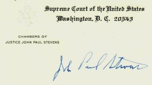 "Supreme Court Justice" John Paul Stevens Signed Chambers Card Todd Mueller COA