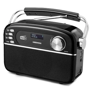 MEDION LIFE E66809 Retro-Radio DAB+/PLL-UKW Bluetooth Solarpanel USB AUX schwarz - Bild 1 von 10