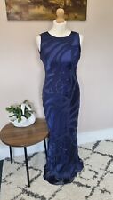 Vintage August silk Beaded Blue Satin Silk Maxi Dress Bias Formal 10 12 long