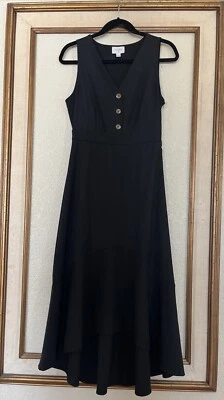 EVERLY Black VNeck Sleeveless Dress Long Side Zip Button Detail Sz M Classic - Image 1 of 4