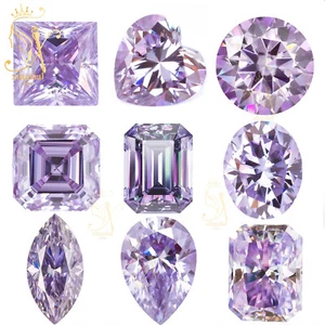 Light Purple Moissanite Loose Stone VVS1 Pear Heart Oval Brilliant Cut Gemstones - Picture 1 of 24