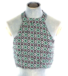 Millau Crop Top Tank Mosaic Print Boho Festival Ethnic Halter Open Back Size XS - Picture 1 of 11