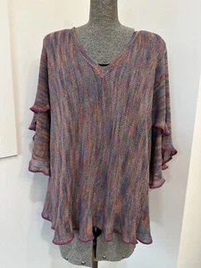 Vintage 80s Vivian Chan Shaw Rainbow Metallic Knit Sweater L XL 14 16 18 20 - Foto 1 di 13