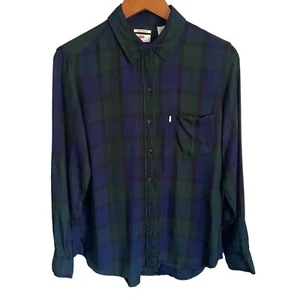 Levi's Women's Boyfriend Fit Blue & Green Plaid Shirt Size Small Front Pocket - Picture 1 of 9