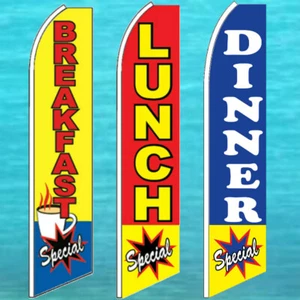 BREAKFAST LUNCH DINNER SPECIAL 3 FLAGS! Restaurant Feather Swooper Bow Banner - Picture 1 of 9