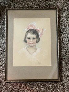 Retrato pastel enmarcado de 1931 de una niña por la artista de Chicago Miriam P. Kimbell - Imagen 1 de 8