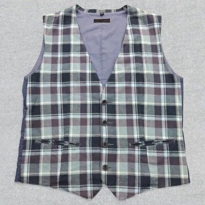 Uniqlo Vest Men's Large Blue Purple Plaid 4 Button Sleeveless Preppy Formal - Image 1 of 4