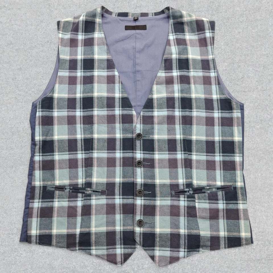 Uniqlo Vest Men's Large Blue Purple Plaid 4 Button Sleeveless Preppy Formal - Image 1 of 4