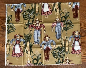 VTG SCARECROWS Cut-Sew Fabric Panel Kit for 2 Throw Pillows Farm Life Country - Picture 1 of 5