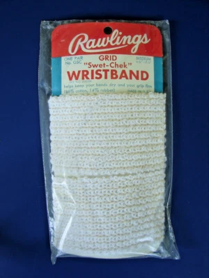 Vintage 70s Wilson Grid Swet Chek Wristbands * Med * Cotton Rubber NOS Unpriced - Image 1 of 4