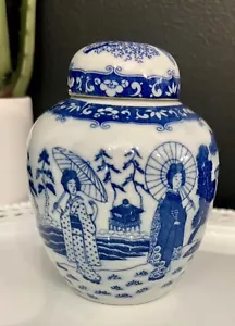 Antik 20. Jahrhundert blau & weiß Geisha Ingwer Glas blau und weiß asiatische Keramik - Bild 1 von 10