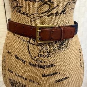 Vintage Liz Claiborne Belt Leather w/ Navy Blue Cotton Belt & Solid Brass Buckle - Picture 1 of 7