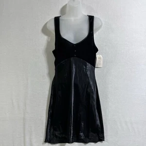 Abito slip California Dynasty Babydoll donna M nero velluto raso Y2K gotico - Foto 1 di 11