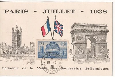 France Maximum Card 1938 Royal Visit George VI Paris FDC .House of Parliament . - Image 1 of 2