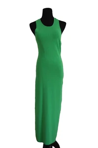 Milly Kelly Green Bodycon Ribbed Knit Dress Midi Asymmetrical Back Size S EUC! - Picture 1 of 7