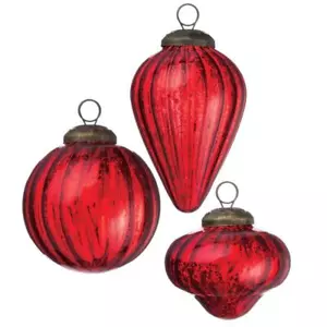 2.5" Red Mercury Glass Christmas Ball Baubles Set of 3 Style Ornaments - Picture 1 of 1