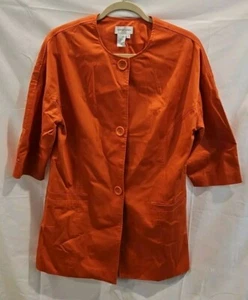 Newport News Women’s Size 6 Orange Collarless Trench Coat 3/4 Sleeves - Picture 1 of 8