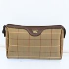 BURBERRY Check Clutch Bag Canvas Leather A3603A512