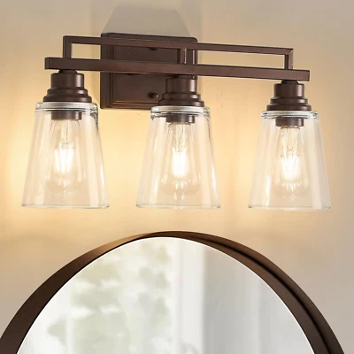 Luces de tocador de baño sobre espejo, apliques de pared de 3 luces vintage con cristal transparente Foto 1 de 4