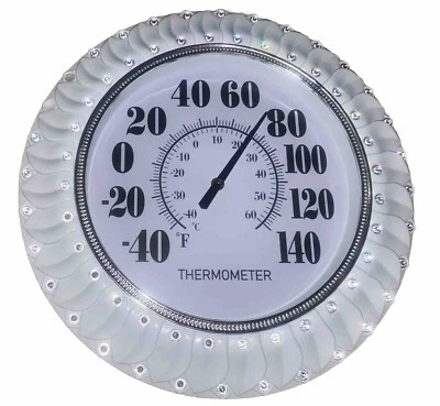 Indoor Outdoor Big Bold Thermometer, 16 Inch - White Decorative Bling - Image 1 of 4