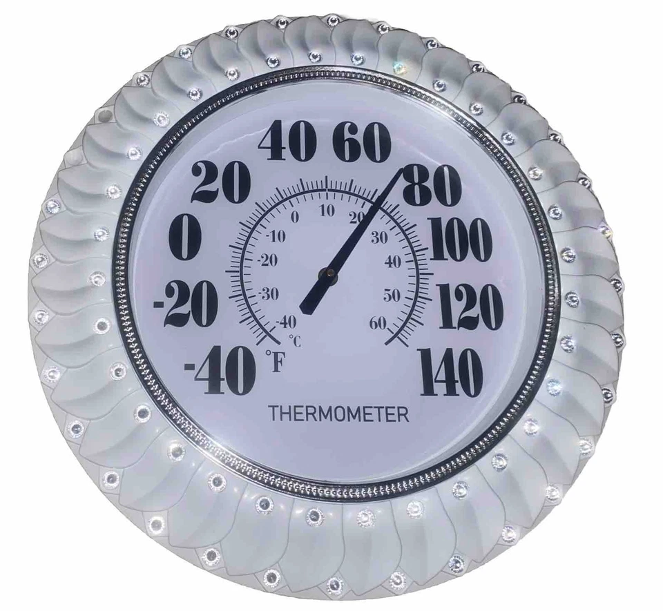 Indoor Outdoor Big Bold Thermometer, 16 Inch - White Decorative Bling - Image 1 of 4