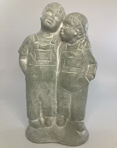 Isabel Bloom Brothers Statue Signed 2004 Boys Wearing Overalls Art Sculpture - Picture 1 of 7