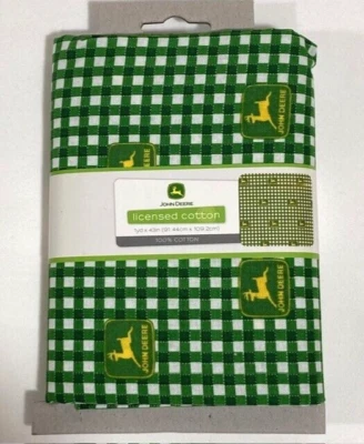John Deere Logo Licensed Cotton Sewing Fabric Green and White Gingham 36" x 43" - Image 1 of 4