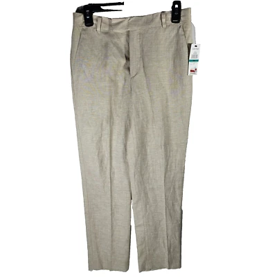 Calvin Klein 全新带标签亚麻混纺修身裤子女式 16 码米色 29x29L — 第 1/4 张图片