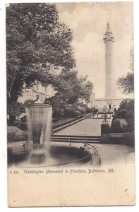WASHINGTON MONUMENT und BRUNNEN Baltimore Maryland MD S/W Postkarte 1905 UB - Bild 1 von 2