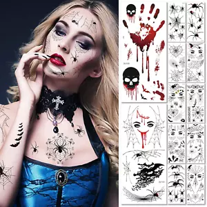 12 Blatt Spinnen Tattoo Halloween, Gesichtstattoo Halloween, Spinnen Fledermaus - Bild 1 von 7